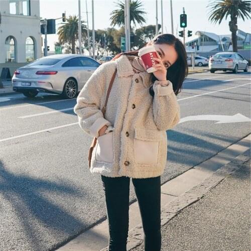 Vogue Lamb Wool Autumn Winter Coat Women Jacket Fleece Shaggy Warm Cropped Jackets Overcoat Single Breasted Outwear