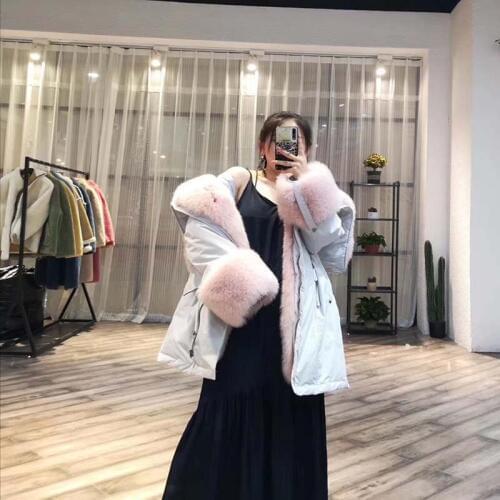 2020 Korea Fashion Streetwear Real Fur Coat Winter Jacket Women Big Natural Fur Collar Long Parka White Duck Down Jacket