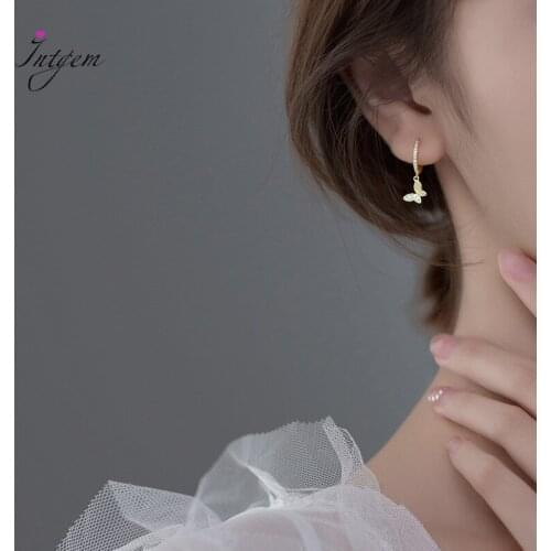 925 Sterling Silver Ear Hoop Earrings Temperament Butterfly Zircon Circle Buckle Earrings Female Minimalist Women Jewelry Gifts