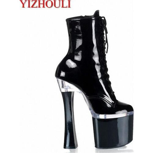 Hot 2018 fashion sexy ladies high heel platform ankle boots, winter boots and womens thick black bottom shoes 18cm