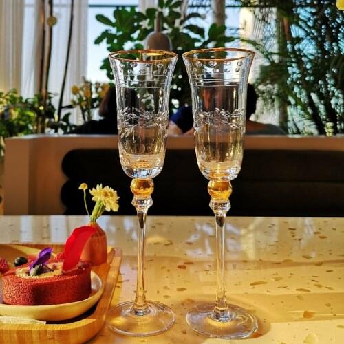 2pcs Crystal champagne glasses high quality wine cup goblet wine glass carving glass cup wedding Gift box glass set