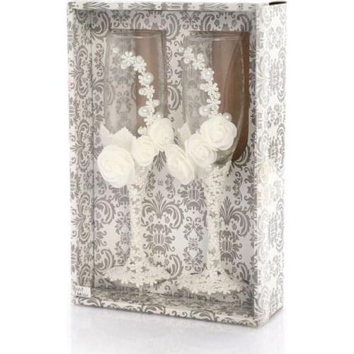 2pcs Set Wedding Glass Creative Pearl Flower Crystal Wedding Champagne Glasses