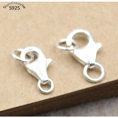 2pcs Genuine Real Solid 925 Sterling Silver Spring Lobster Clasps Hooks Claw With Ring Jewelry Making Findings Buckle