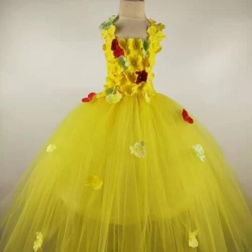 2022 High quality golden yellow flower evening dress birthday party dress pretty girl costume princess party