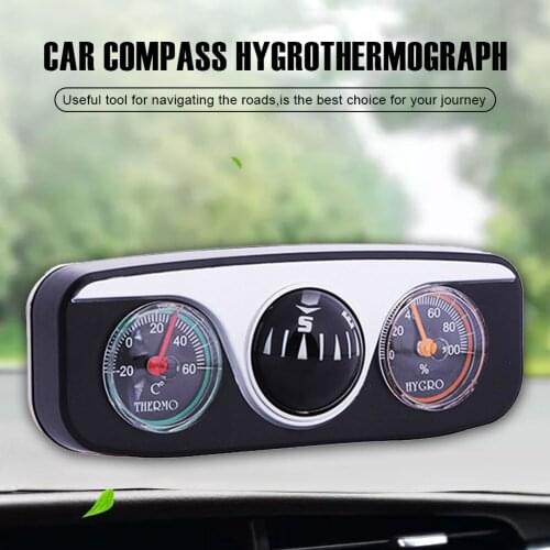 3 in 1 Guide Ball Outdoor Multifunctional Vehicle-mounted Compass Thermometer Hygrometer Car Styling Interior Accessory Decor
