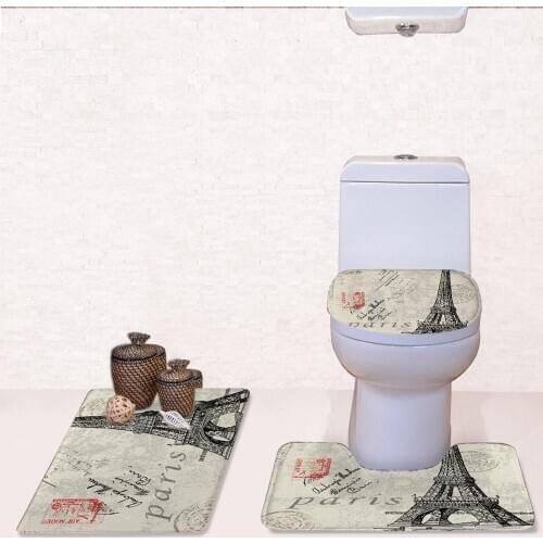 3D Unique Eiffel Tower Printed 3PCS Set Bathroom Washable Floor Carpets Home Hotel Decor Non-slip Mats for WC Toilet