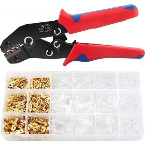 48B Crimping Plier Set Needle Clamp Wire Connector Crimper Boxed Kit with 600Pcs Insert Spring Terminal Cold Compression Pincers