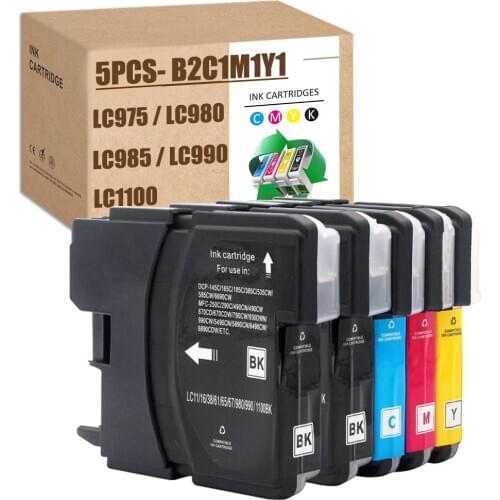 5PCS LC980 LC1100 LC1100BK LC1100C LC1100M LC1100Y for Brother DCP-J140W/145C/165C/185C/195C/197C/365CN/375CW MFC-295C 5895CW