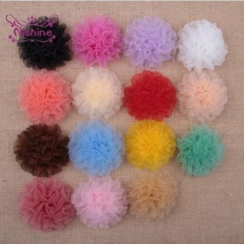 5pcs/lot Solid Color Handmade Net Yarn Carnation Flowers Accessories for DIY Children Hairbands Wedding Car Home Decoration