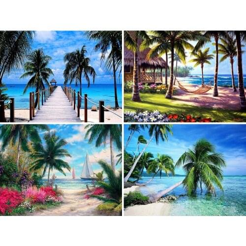 DIY 5D Diamond Painting Landscape Sea Beach Full Dril Square Diamond Embroidery Mosaic Art Picture of Rhinestones Home Decor
