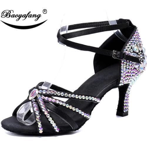 BaoYaFang woman black fashion Summer Fish Toe Sandals 8cm High shoes woman Ankle strap Dancing shoes ladies sweet party shoe