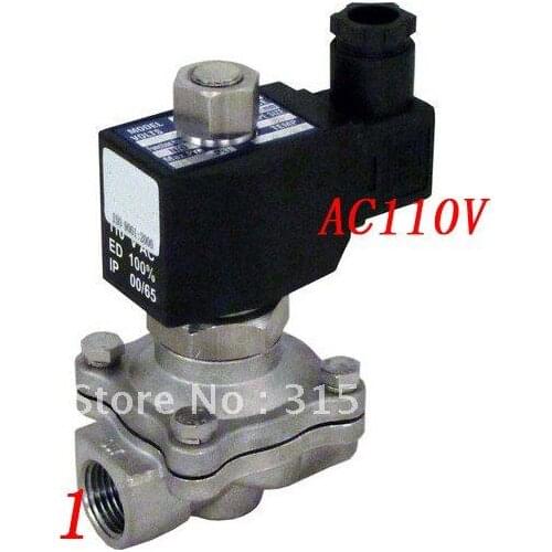 Free Shipping 5PCS/Lot 1'' Stainless Steel Solenoid Valve VITON AC110V DIN Connector Coil