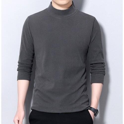 BROWON Brand New Arrival Men Clothing Casual Soft Solid Color Turtleneck Tee Top Autumn Winter Long-Sleeve Oversized T Shirt Men