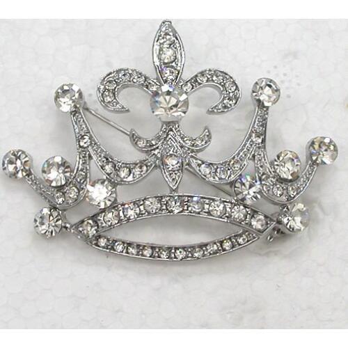 White Crystal Rhinestone Crown Pin brooches Fashion brooch Wedding party prom C932 A