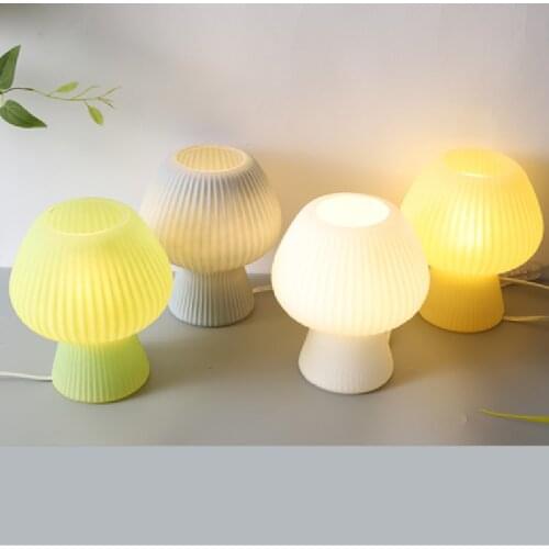 Cute Colored Mushroom Glass Table Lamp Bedroom Bedside Girl USB Retro Korean Decorative Table Lamp