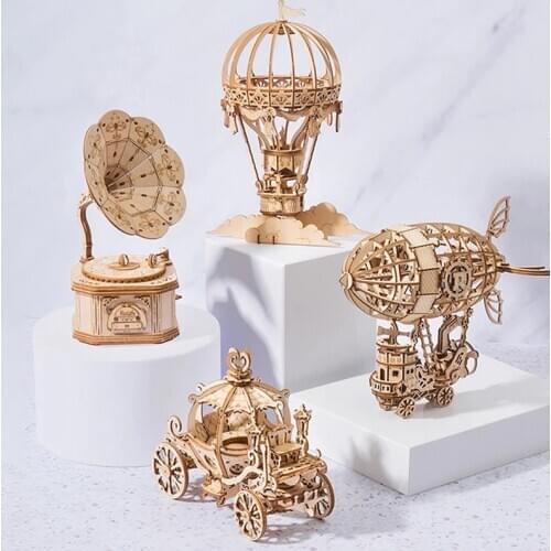 3D Wooden Puzzle Games Assembly Model Kits Toys Hot Air Balloon & Airship &Unique Perpetual Calendar For Children