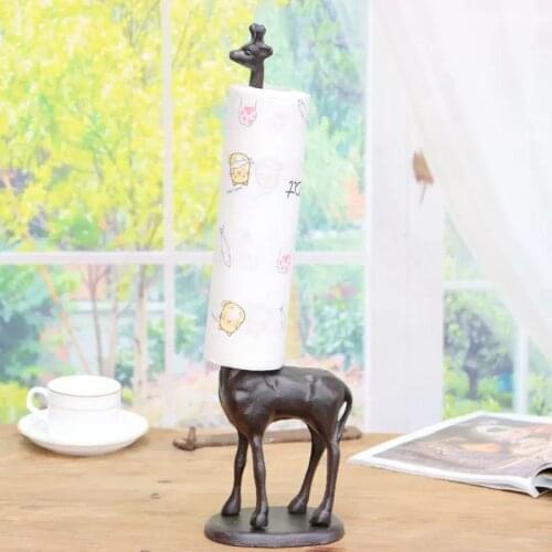 Rustic Giraffe Cast Iron Roll Paper Holder Farm House Accent Handmade Vintage Tabletop Metal Giraffe Figurines Tissue Paper Rack