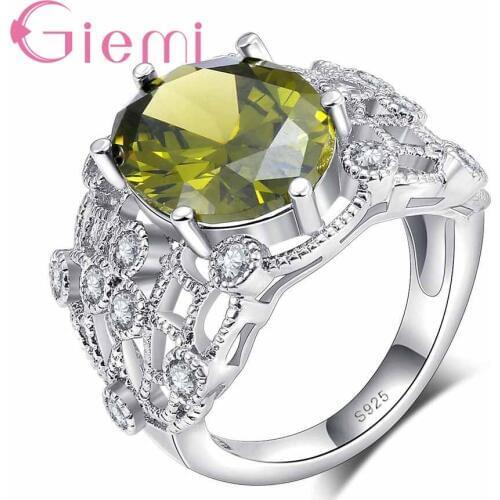 Elegant and Charming Red Round Crystal Stone Ring Geometric Party Ceremony Shopping Accessories 925 Sterling Silver