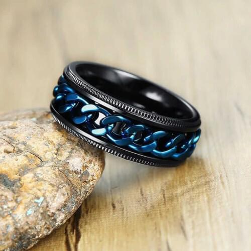 Classic Mens Women Ring 8MM Blue Rotating Chain Ring Size 7-13 Valentines Day Gift