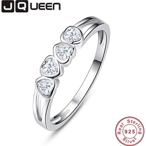 JQUEEN Heart-shaped White Zircon Rings For Women Silver Ring 925 Jewelry Pave Setting Crystal Jewelry Bijoux Femme