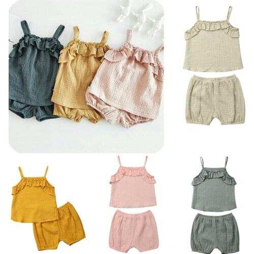 Newborn Baby Girl Summer Clothes Solid Color Ruffle Vest Tops+Short Pants 2pcs Outfits Sunsuit Set