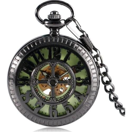 Fashion Noctilucent Display Black Mechanical Pocket Watch Man And Women Classic Hand Winding Exquisite Cartoon Mouse Present