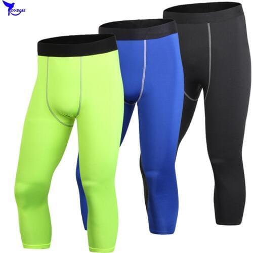 2019 Solid Color Mens Compression Running Pants 3/4 Dry Fit Capris Jogging Tights Elastic Gym Fitness Leggings Cropped Trousers