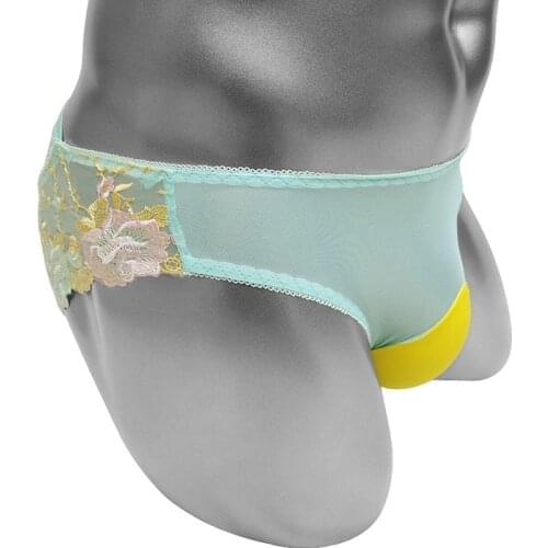 Embroidery Mens Briefs Underwear With Penis Bulge Pouch U Shape Sissy Panties See Through Sexy Male Lingerie Bikini Underpants