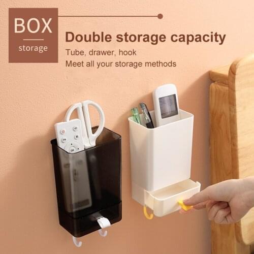 Wall Mounted Organizer Storage Box Remote Control Mounted Mobile Phone Plug Wall Holder Charging Multifunction Holder Stand