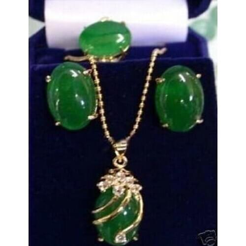 Charming Inlay Lapis lazuli/Crystal Pendants Necklace Natural jade ring Set