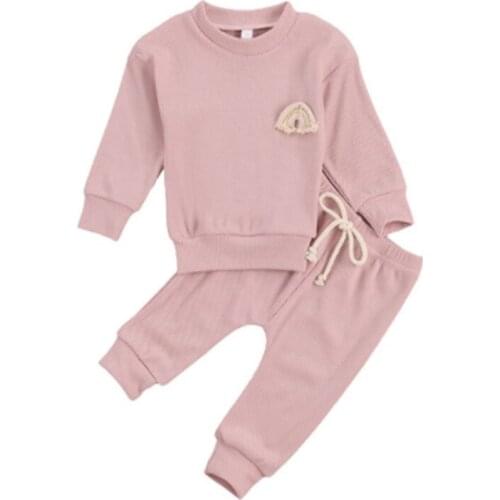 Newborn Baby Embroidery Boys Girls Solid Clothes Sets Cotton Long Sleeve+Pants Infant Outfits Casual Unisex Suits 2Pcs Autumn