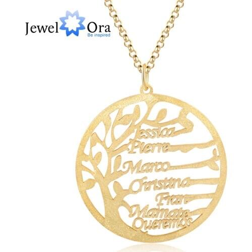 Personalized Tree of Life Necklace with 1-7 Names Custom Letter Nameplate Necklaces & Pendants Birthday Gifts for Family