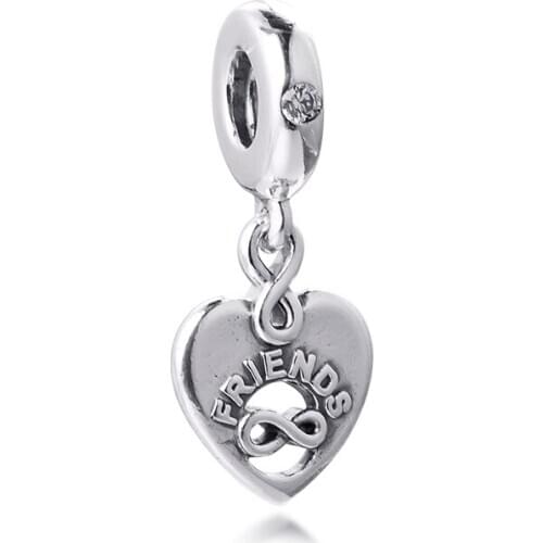 Fits for Pandora Beads Bracelets Friends Forever Heart Dangle Charms 100% 925 Sterling Silver Jewelry Free Shipping