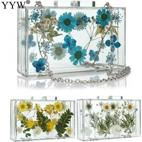 Women Luxury Evening Bags Wedding Party Pearl Flower Handbag Crossbody Clear Hard Box Clutch Transparent Chain Women Clutch Bag