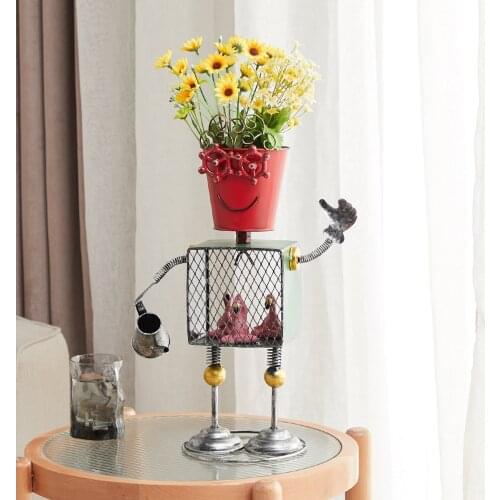 Nacome Plant Hanger Flowerpot Holder Garden Pot Rustic Metal Planter with Cute Statue for Home or Desk Decor