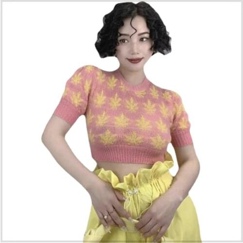 Short Sleeve Knitted Pullover Women Sweaters and Pullovers Patchwork Autumn Winter Bottoming 2021 New Jumpers Womens Clothing