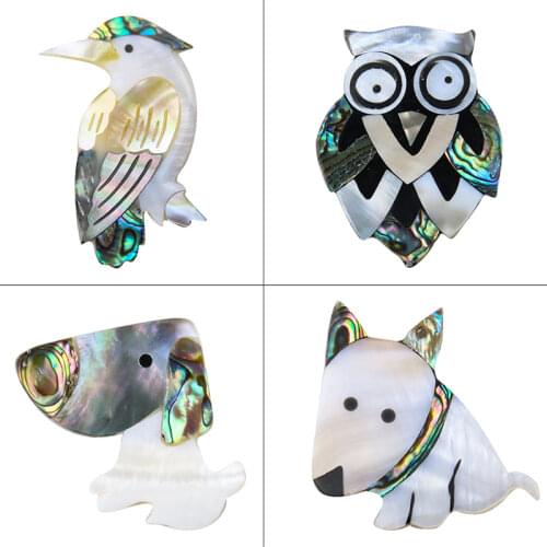Natural Colorful Abalone Shell Bird Dog Owl Animal Brooch Women Coat Collar Pin Mother of Pearl MOP Clothes Accessories Jewelry