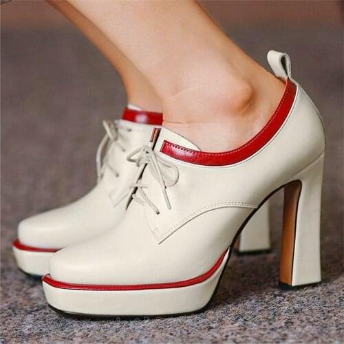 Thicken High Heels Women Genuine Leather Ankle Boots Platform Pumps Round Toe Block Wedding Nightclub Shoes 34 35 36 37 38 39