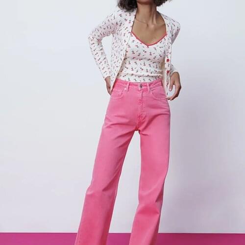 2021 Womens Vintage Pink Jacquard Cardigan Knitted Sweater Fashion V Neck Long Sleeve Female Casual women clothing Tops