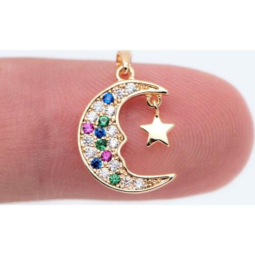 10pcs Colourful CZ Paved Moon and Star Charms, Jewelry Making DIY Material, Necklace Pendant Supplies (GB-1848)