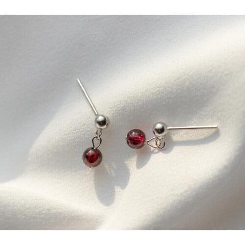 4MM VERY Small) 100% Real. 925 Sterling Silver Jewelry Natural Red Garnet Stone &Open Circle Beads ear drop earrings C-E9965