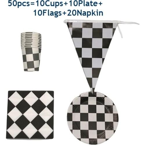 50-80pcs Racing Car Driving Disposable Set Black and White Set Table Paper Cups Plates Napkin Children Birthday Party Supplies