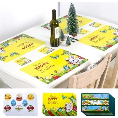 6PCS Easter Table Placemat Creative Cute Table Mat Place Mat with 6 Cup Coaster for Home