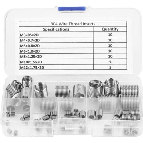 60Pcs M3 M4 M5 M6 M8 M10 M12 304 Stainless Steel Thread Repair Insert Kit