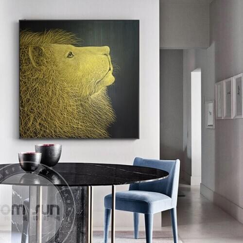 Abstract king of jungle beast painting black and golden poster n print stylish simplicity wall art for living room aisle studio