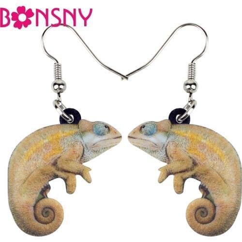 Bonsny Statement Acrylic Unique Gecko Chameleon Earrings Drop Dangle Animal Pets Jewelry For Women Girls Gift Accessories Bijoux