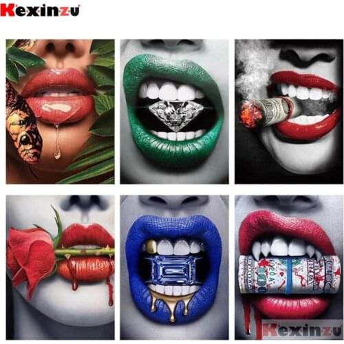 KEXINZU Woman Girl Lips Diamond Embroidery Full Square Round Drill Mouth Diamond Painting Cross Stitch Home Room Decor Art S6485