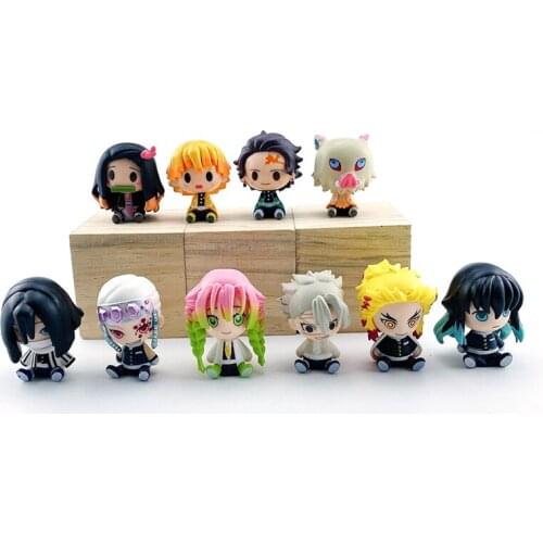 Anime Demon Slayer 4/6 Style Set 4.5cm Q Version Sitting Figure Doll Keychains Tanjiro Nezuko Action Figures Model Toys
