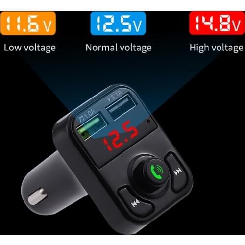 Bluetooth 5.0 Handsfree Car Kit FM Transmitter Wireless Audio Receiver Auto MP3 Player Dual USB Fast Charger Digital Voltmeter D