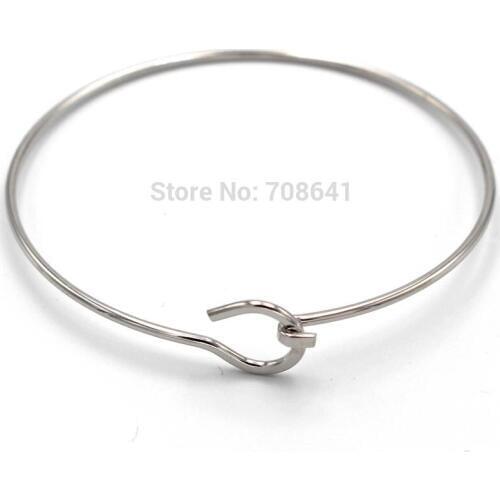 58mm Stainless Steel Cuff Bangle Simple Wire Hook Lock Bracelet Smooth NO Fade DIY European Charms Jewelry Making